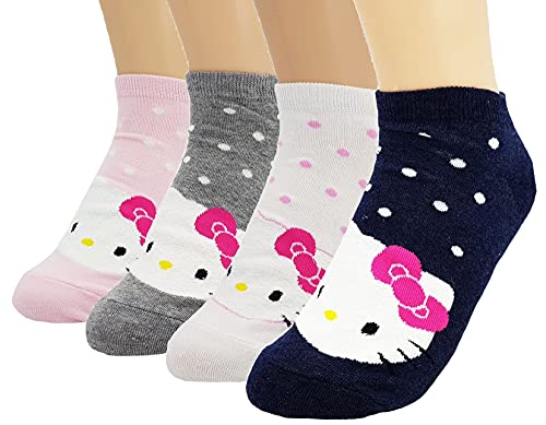 JJMax Women's Hello Kitty Cotton Ankle Socks Set, Cotton Blend Set, One Size,4 Pack