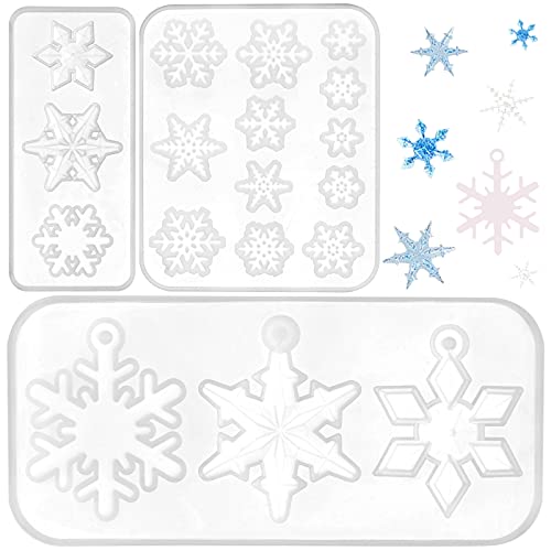 3Pcs Schneeflocke Silikonformen,DIY Weihnachten Harz Formen,Silikonformen Schneeflocke Ornament Harz Form,Schneeflocke Gießen Form DIY Crafts Anhänger,Hochzeit Weihnachtsbaum Requisiten Dekorationen Cover