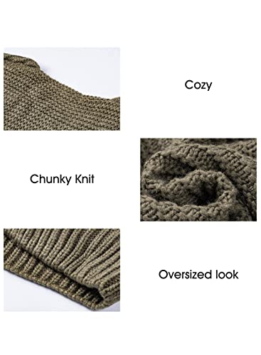 Astylish Womens Fashion Winter Warm Cozy Open Front Long Sleeve Chunky Knit Cardigan Sweater Outwear Coat Medium Size 8 10 Olive Brown #TOP4