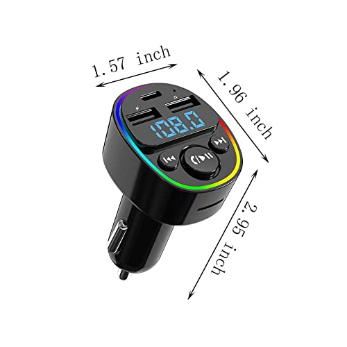 Bluetooth Fm Transmitter For Car, Smart Bluetooth 5.0 New Generation Chip, With Dual Usb Charging Car Charger Mp3 Player Support Tf Card & Usb Disk,Hands Free Calling,7 Colors Led #TOP5