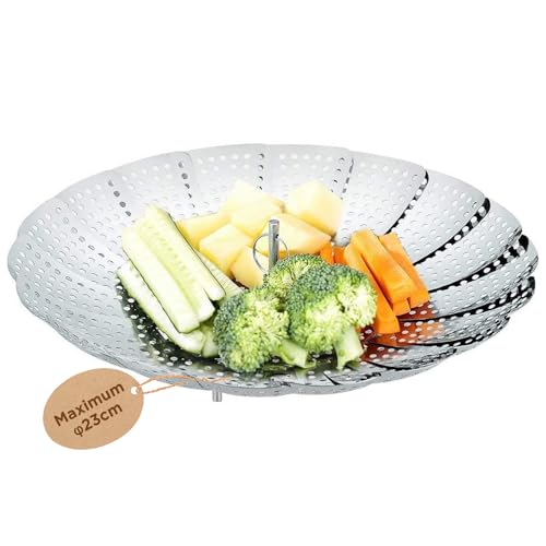 ecooe Edelstahl Dampfgarer Einstellbar Dünsteinsatz (13.8-23cm) Dämpfeinsatz für Kochtöpfe