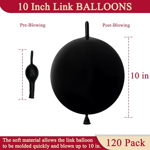 Image of Black Link Balloons 10 Inch 120 Pcs Latex Linking Balloons for Birthday Wedding Party Festival Decorations