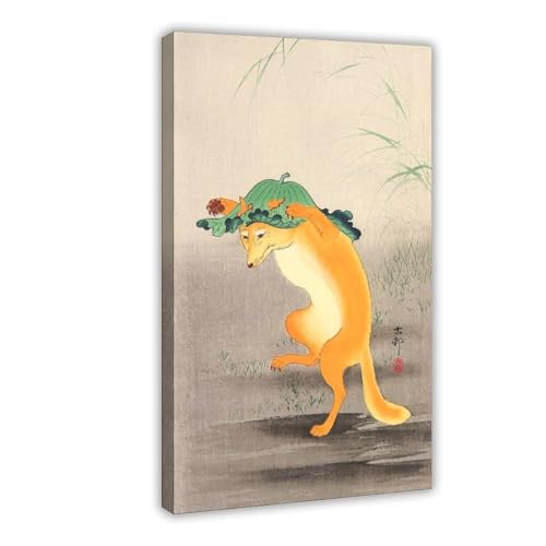 Impression sur toile renard dansant Ohara Koson déco salon 61x91 cm
