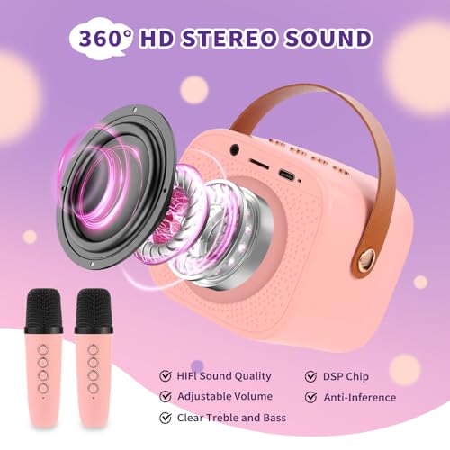 Mini Karaoke Machine 2 Microphones, Portable Kids Karaoke Machines for Girls Birthday Presents Christmas Xmas Gifts Families Party - Image 5