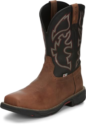 Justin Rush 11" Stampede Waterproof Men's Boots, Square Toe, Non-Leather, Durable Cowhide, Composite Toe Safety Work Footwear4