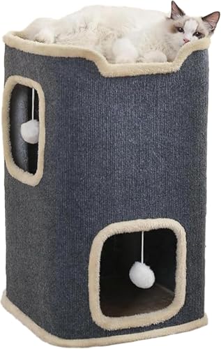 【Ptomoto】多層猫ハウス 円筒タワー 多機能 多頭飼い対応 折りたたみ式 室内用 猫ベッド 爪研ぎ サイザル麻でできたペットハウス 単層・二階・三階 ミニ スクラッチバレル ボックスハウス ソフトケージ 猫の隠れ家兼猫スツール 四季通用 組立簡単 通