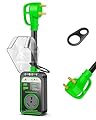 RV Surge Protector 30Amp, 9800 Joules RV Circuit Analyzer with Waterproof Cover, All-in-1 RV Electrical Adapter,Rv Adapter Plug with LED Power Indicator,Grip Power Handles