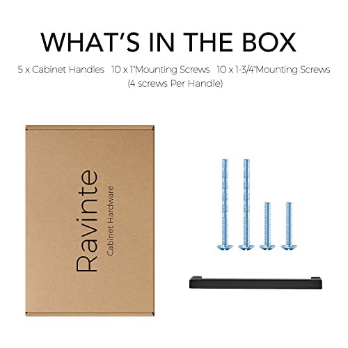 Image of Ravinte 5 Pack 6-1 /4 Inch Square Cabinet Handles - Matte Black Stainless Steel Drawer Pulls - Kitchen Hardware