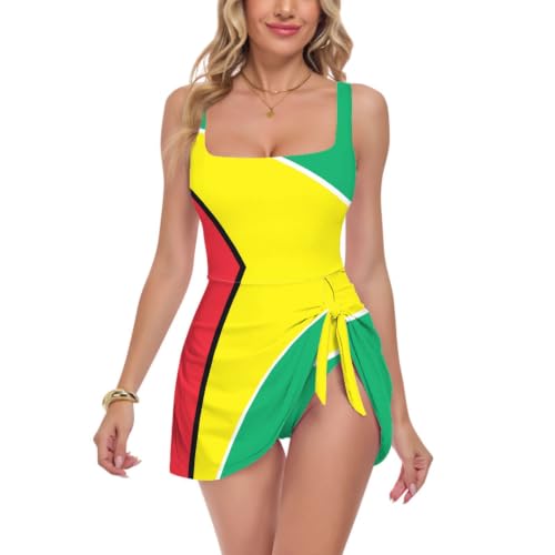 Traje de baño de Guyana para mujer azul y rojo con diseño reductor