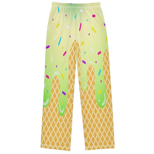 Boy's Pants Spring Green Ice Cream Jogger Pants Elastic Waist Long Bottoms Trousers with Pockets 6-14 Years