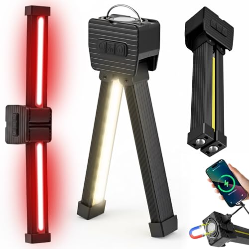 Gym Lamp Portable Gym Lighting for Posing Magnetic Work Light Rechargeable 180Rotate Foldable Camping Lamps with Hang Hook Hiking Handheld LED Flashlight - Black