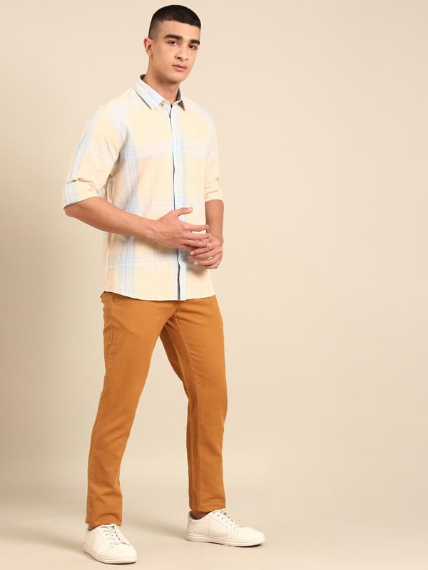 Image of Cavallo by Linen Club Men's Blended Linen Checked Contemporary Fit Full Sleeve Casual Shirt