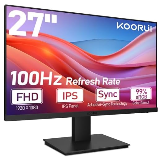 KOORUI PC Monitor 27 Pollici, 100Hz Full HD (1920 x 1080) Gaming Schermo con Altoparlanti Integrati, HDMI, Display IPS, Inclinazione Regolabile, protezione degli occhi, Montaggio a Parete VESA