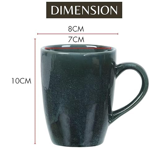 Image of QIMACPLUS Indian Handcrafted Ceramic Stylish Dark Green Colour Finish Elegant Design Plain Sparkling Print Ceramic Cup Mug 350ML (Pack of 2)