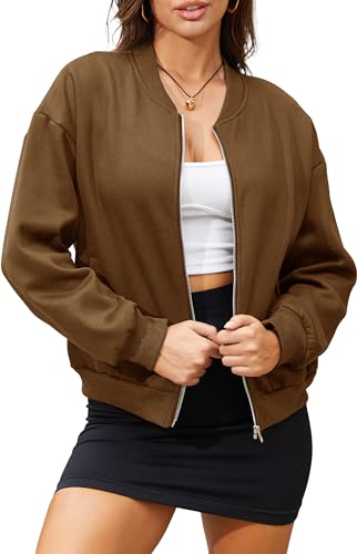 andy & natalie Women‘s Zip Up Jackets Lightweight Sweatshirts No Hood Casual Loose Outwear with Slant Pockets