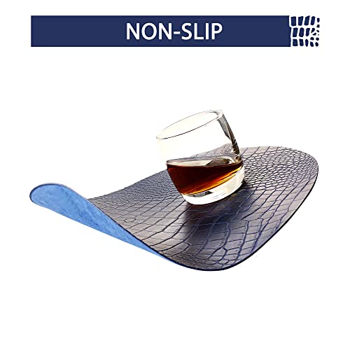 Sets de table ronds en cuir bleu imperméables de 33 cm faciles à entretenir - 5
