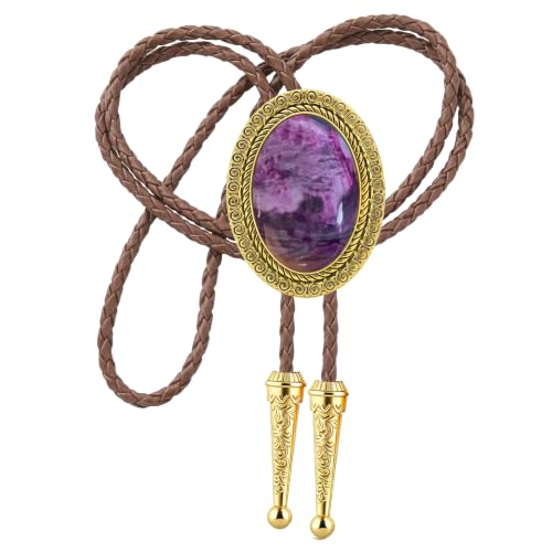 Image of Jeilwiy Bolo Tie for Men Real Stone Westwern Cowboy Ties Silver Bolos Women Leather Necktie Gift for Birthday Christmas