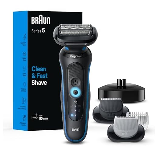 Braun Barbeador elétrico para homens, série 5 5150cs, barbear úmido e seco, modo de barbear turbo, barbeador de folha, com aparador de barba, aparador de corpo e suporte de carregamento, azul