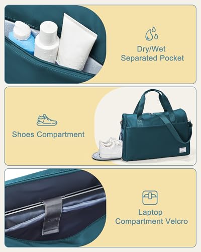 Image of Travel Duffel Bags for Women Mens, Weekender Bag with Shoe Compartment Carry on Overnight Bag with Laptop Compartment Personal Item Travel Bag Gym Bag Hospital Bag Peacock Blue