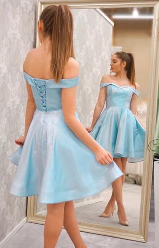 Off The Shoulder Homecoming Dresses for Teens Women A Line Glitter Satin Short Prom Dress Cocktail Dress3