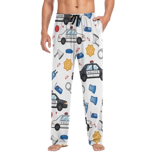 Police Car Pajama Pants Horn Handcuff Intercom Men's Pajama Bottoms Lounge Sleepwear PJs Casual Lightweight Sleep Pants L3