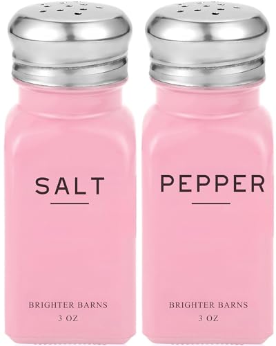 Image of Pink Salt and Pepper Shakers Set by Brighter Barns - Modern Kitchen Accessories - Cute Salt and Pepper Set with Stainless Steel Lids - Chic Decor and Kitchen Essentials for Restaurants, Airbnb (Pink)