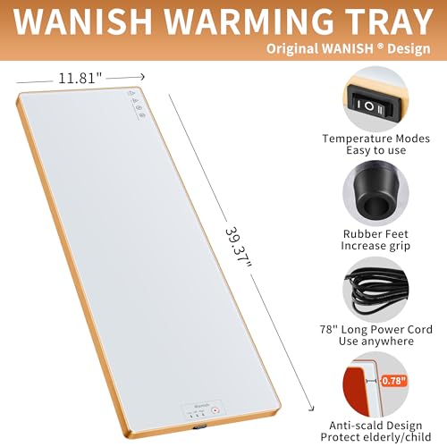 Image of Electric Warming Tray,Extralong 40 inchx12 inch,Tempered Glass Warming Mat for Food | Keep Food Warm,Food Warmers For Parties Buffet Daily Gatherings,Temperature Adjustable,With Thermostat,Full Surface Heating