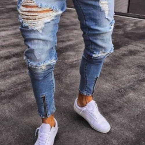 Mens Skinny Jeans Ripped Trendy Grunge Hip Hop Streetwear Stretchy Denim Pants4