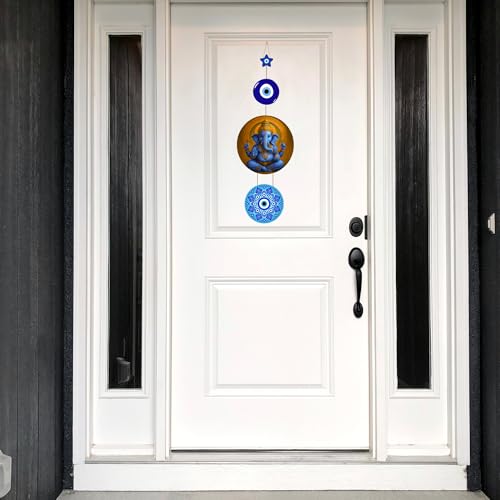Image of Genxtra MDF Lord Ganesha Evil Eye Wall Hanging - Spiritual Home Decor with Nazar Battu Protection & Positive Energy for Living Room, Entrance, Gift & Office
