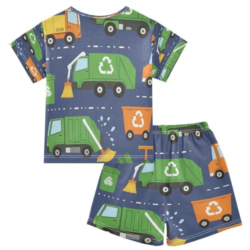 Pajama Sets Short Sleeve Recycling Trucks and Equipment Soft Cotton Summer Sleepwear 2 Piece PJS Size 5-14T2