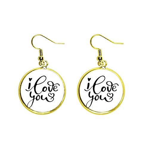 Pendientes largos dorados con mensaje Te amo para mujer