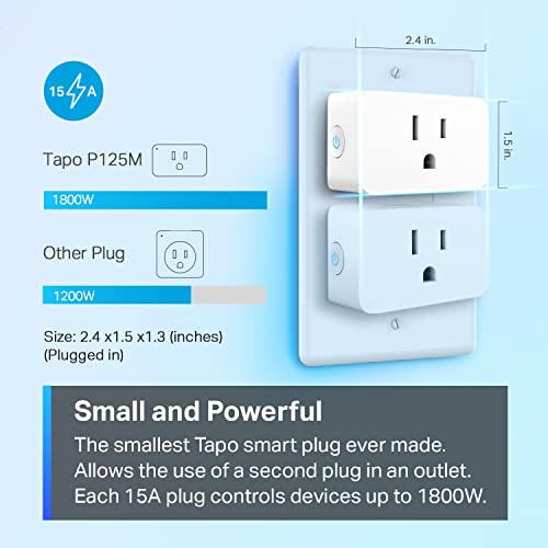 TP-Link Tapo Matter Supported Smart Plug Mini, Compact Design, 15A/1800W Max, Super Easy Setup, Works with Apple Home, Alexa & Google Home, UL Certified, 2.4G Wi-Fi Only, White, Tapo P125M(3-Pack) - Image 3