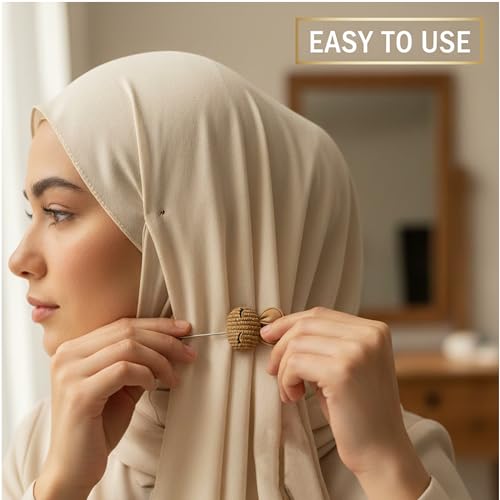 Image of MeiSie Hijab Pin Set of 5 | Loop Pins, Scarf Pins & Brooch with Tie-Tack Pin Back | Stone Hijab Pins for Women