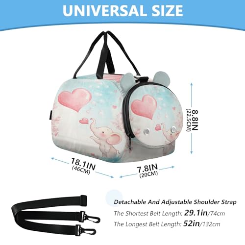 Elephant Pink Heart Bubbles Kids Travel Duffel Bag for Boys Girls Overnight Weekend Tote Bag with Shoes Compartment for Beach Swim Trip3