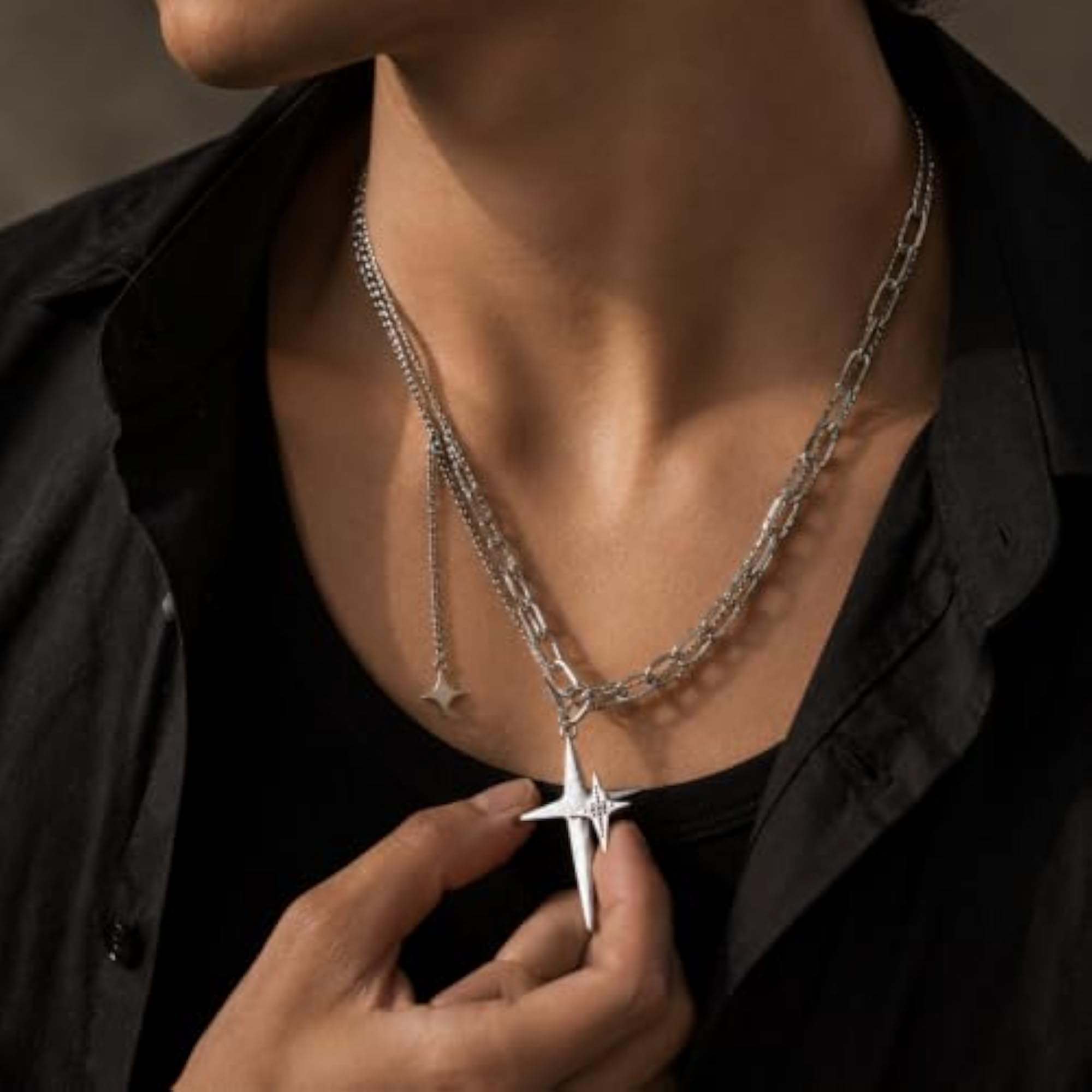 Cosmic Dual Star Charm Necklace, Celestial Design