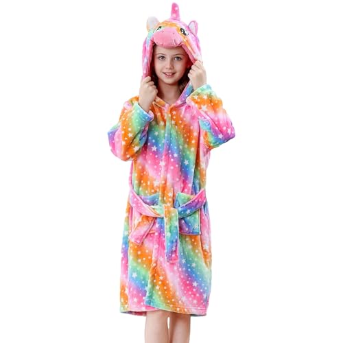Image of MICHLEY Unisex Boys Girls Hooded Bathrobe Soft Fuzzy Toddler Cartoon Robe Animal Plush Sleepwear for Kids 3-13 Years