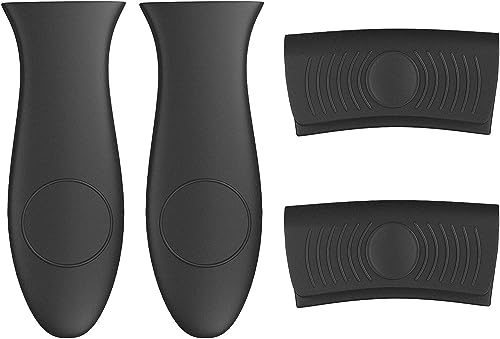 4 Pack Silicone Hot Skillet Handle Holder and Pot Holders Cover Sleeve, Heat Resistant Cast Iron Potholder Protectors Grip, Anti-Spill Non-Slip Cookware Handles for Pans,Oven