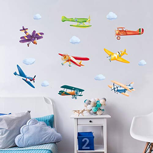 ufengke Colorful Airplane Wall Stickers Aircraft Biplane DIY Wall Decals Art Decor for Kids Boys Bedroom Nursery Playroom by ufengke - Image 3
