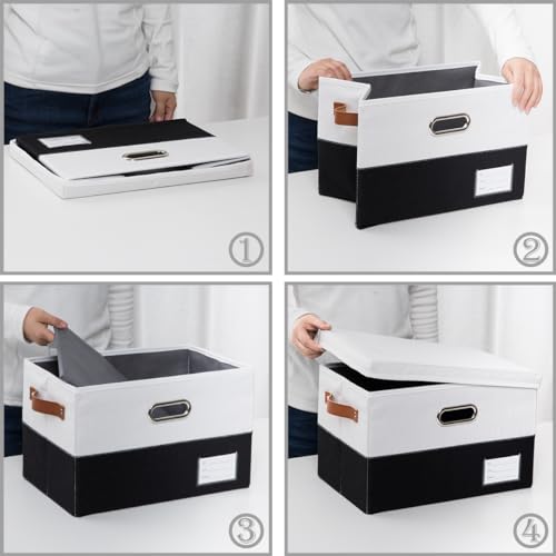 Image of PRANDOM Foldable Storage Bins with Lids [3-Pack] Fabric Collapsible Storage Boxes Baskets Cubes Containers with Handles for Closet Living Room Bedroom (Black & White 17.7x11.8x11.8'')