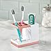 mDesign Decorative Plastic Bathroom Toothbrush and Toothpaste Stand Holder - Dental Organizer with 5 Storage Compartments for Bathroom Vanity Countertops and Medicine Cabinet - White/Rose Gold