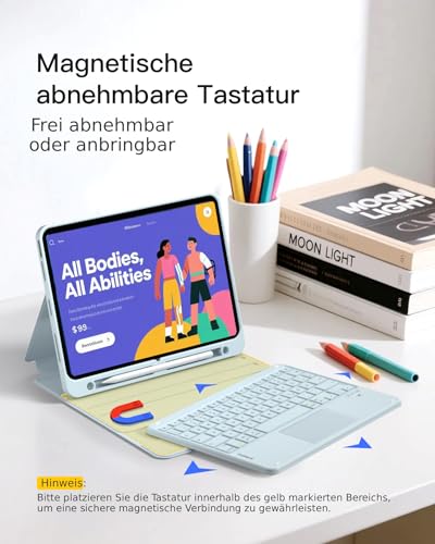Inateck iPad 10 Generation Hülle mit Tastatur, für iPad 11 Gen. A16 2025 11 Zoll, Air 11 Zoll M3/M2 (2025/2024),Air 5/4, Pro 11 4/3/2/1,mit Touchpad und Stifthalter, Abnehmbar,QWERTZ,Classic N0001 3