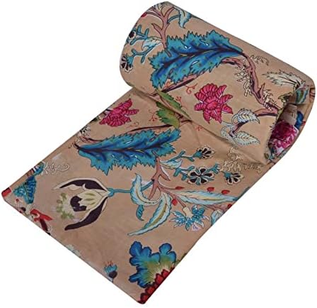 Yuvancrafts Indian Hand Block Multi Floral Print Cotton Fabric Dressmaking Materials Running Fabric by The 10 Yard (10 Yard, Beige)