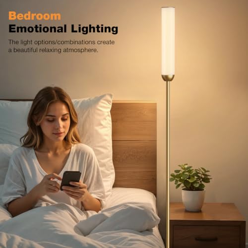 Image of Ambimall LED Floor Lamp with Remote Control, Foot Switch, Gold