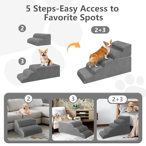 Image of ABORON 5-Step Dog Stairs for High Beds, 21.3 in Tall Pet Steps