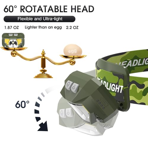 Image of LHKNL Headlamp Flashlight, Lumen Ultra-Light Bright LED Rechargeable Headlight with White Red Light,2-Pack Waterproof Motion Sensor Head Lamp,8 Mode for Outdoor Camping Running Fishing- Green