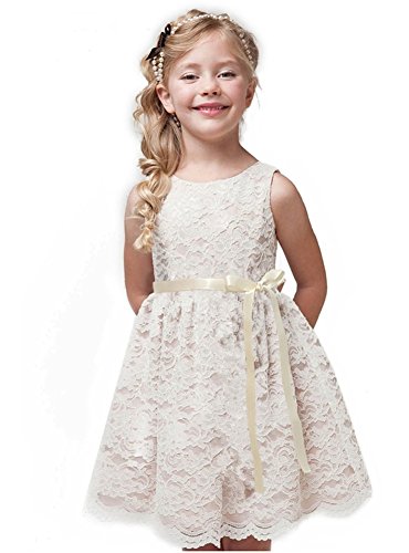 Ivory Flower Girl Lace Dress Bow Sash Children Communion D6