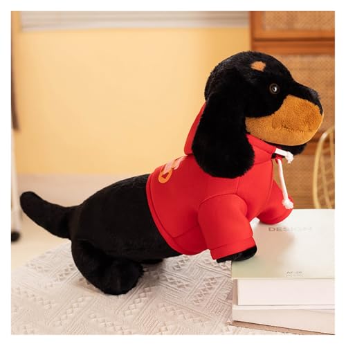 KUKUShining Bambola di Peluche Cane da Vestire, Carino Cane Dachshund Stuffed Animal Realistico Perfetto per Regali di Compleanno per Ragazzi e Ragazze(Black1,42cm/16.5in)