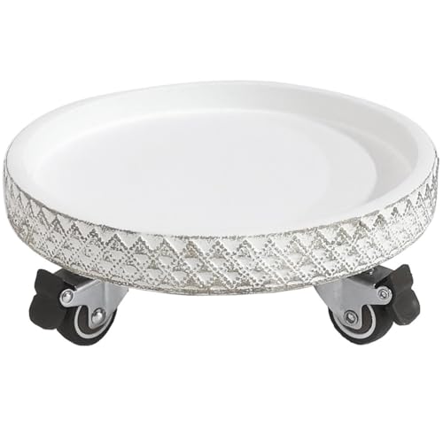 Chariot de fleurs rond robuste de 43,2 cm avec roulettes – Support roulant pour plantes en pot d'intérieur/extérieur – Jaune avec roulettes