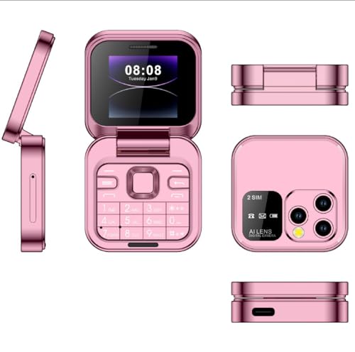 Myyixilau I16mini Mini Flip Phone, 1.44 Inch Screen, Dual SIM, 2G GSM, 0.08MP Camera, Bluetooth, Type-C, 500mAh Battery (Pink)