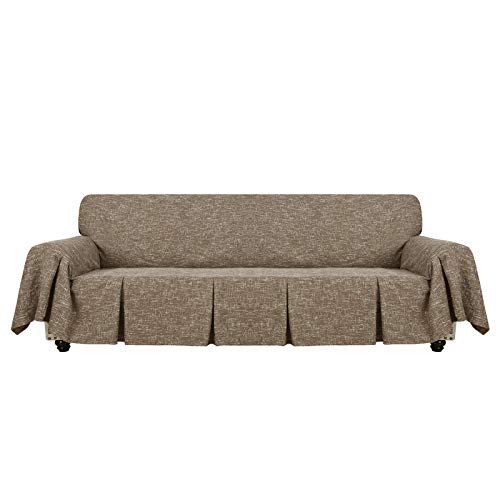 MAXIJIN Linen-Like 1 pieza extra grande funda de sof� para sof� de 3 o 4 plazas, funda de sof� decorativa de gran tama�o con volantes para sala de estar (4 plazas, caf�)